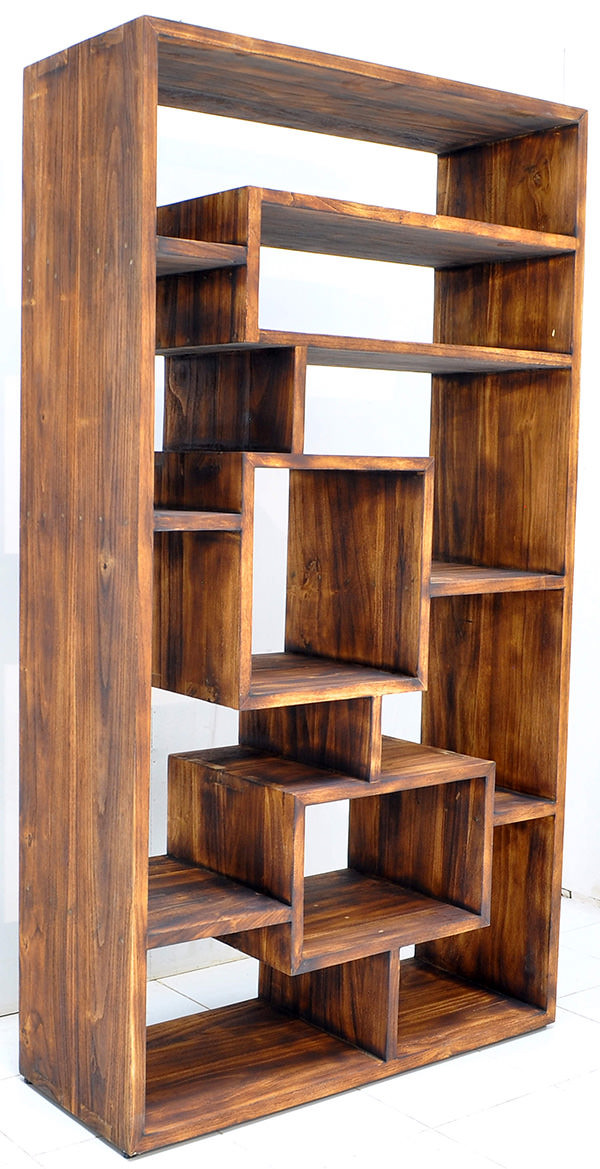 hong kong teak book rack with yakisugi finish