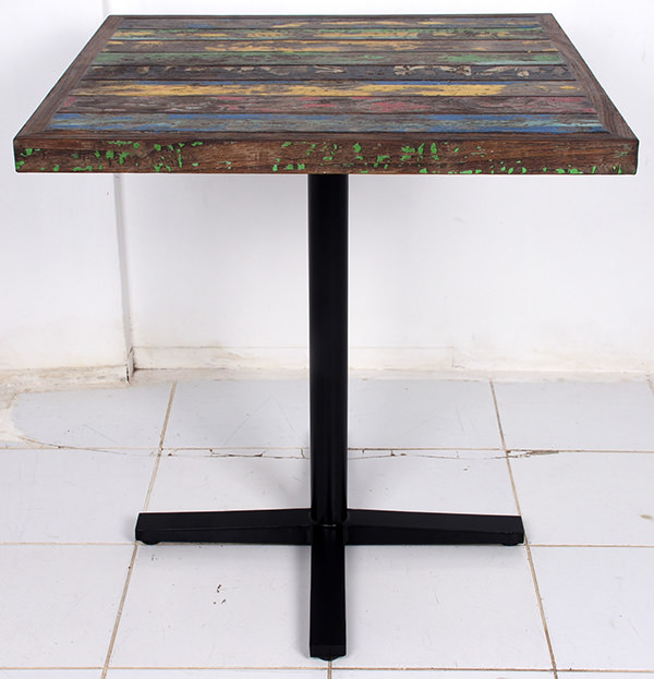 recycled painted boat wood teak and black iron industrial dining square table