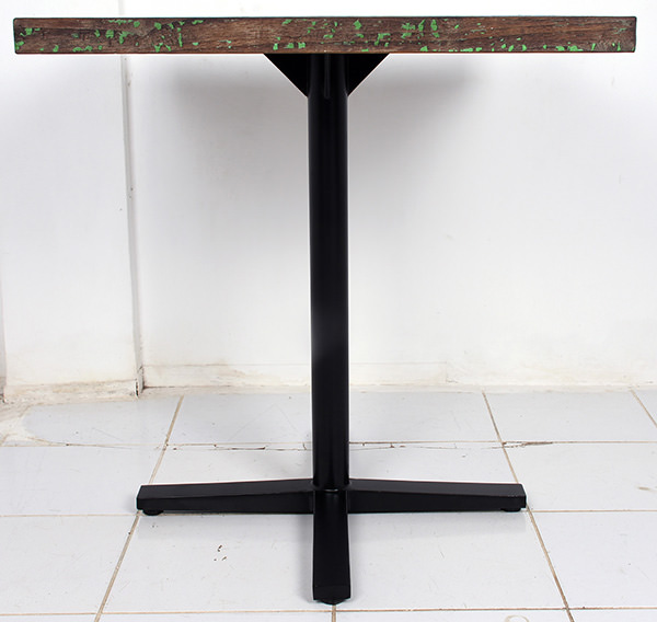 recycled painted boat wood teak and black iron industrial dining table with distressed look