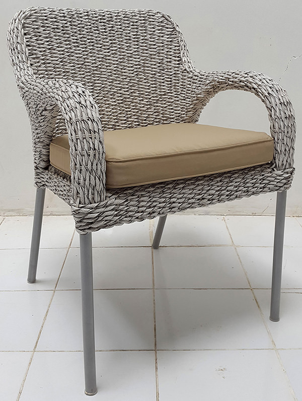 grey synthetic rattan armchair with square cushion