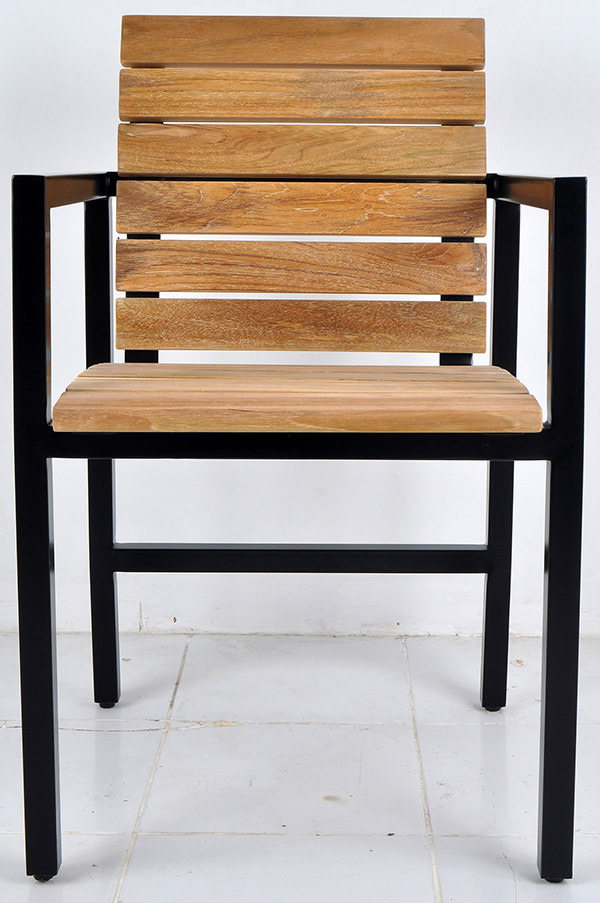 teak wood and black iron seat