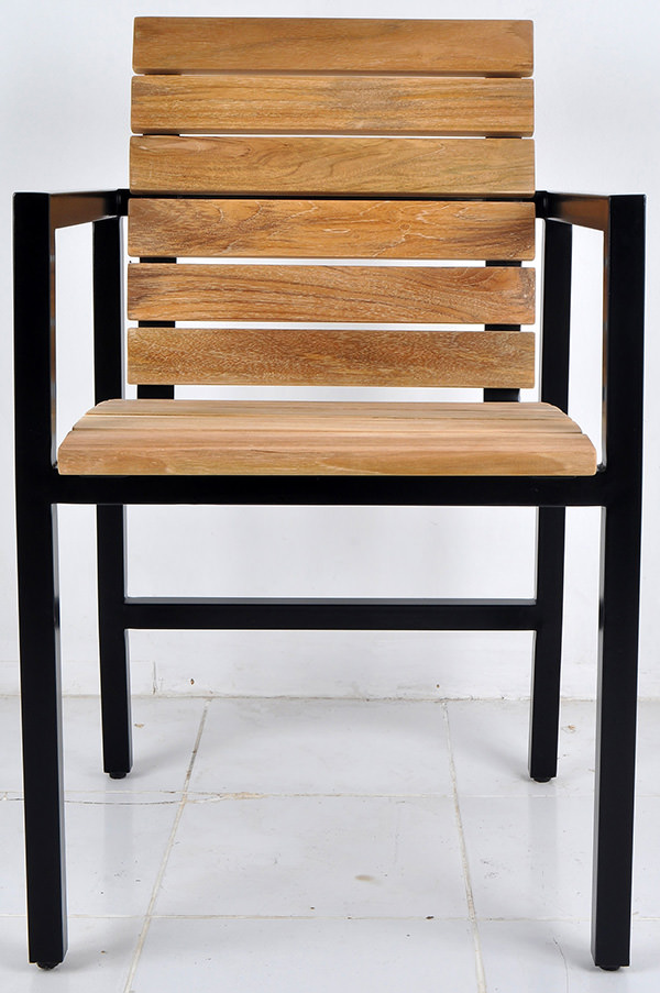 teak wood and black iron seat