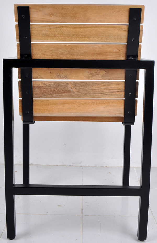 teak wood and black iron garden seat with square legs