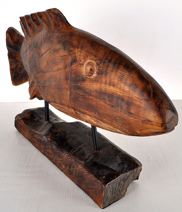 Antique wooden fish standing deco