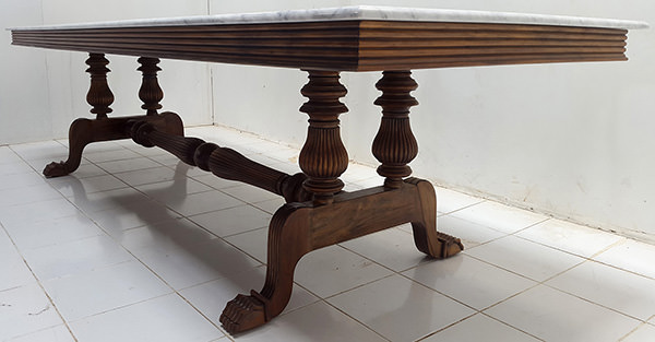 teak dining table with marble top