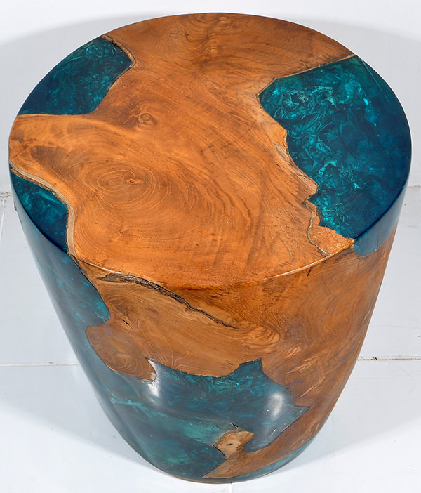 teak root and resin round stool