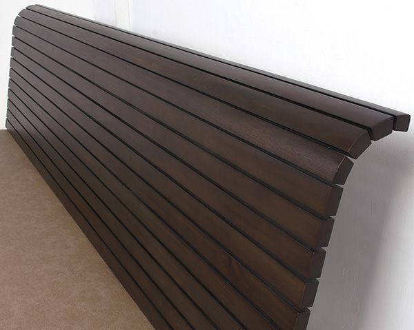 mahogany and leather dining banquette bench with dark brown stain and semi gloss coating
