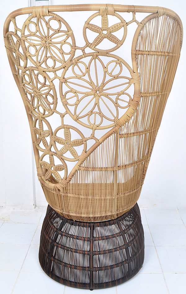 big wicker rattan armchair with flower weaving design