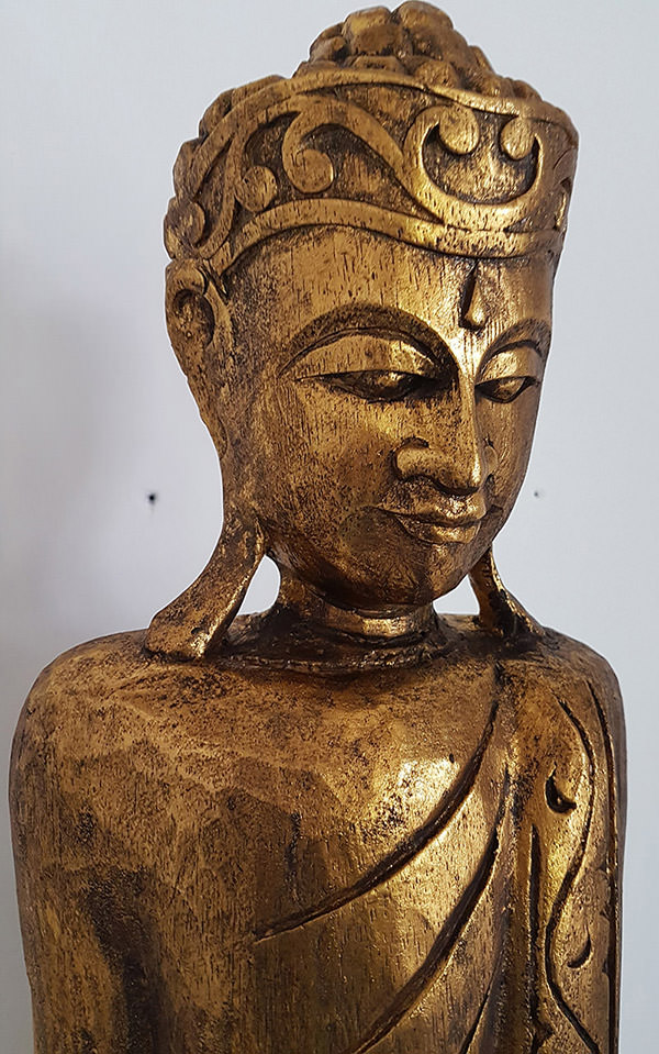 buddha wooden standing sculpture with gold finishing