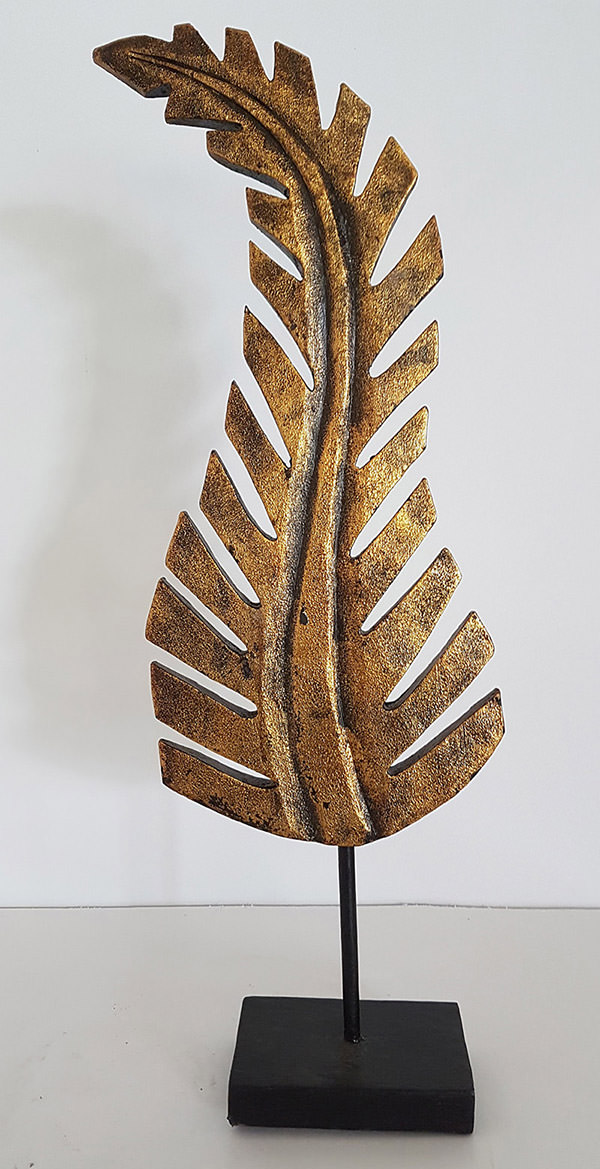 palm tree leaf wooden standing sculpture