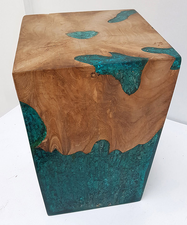 natural solid teak and resin stool