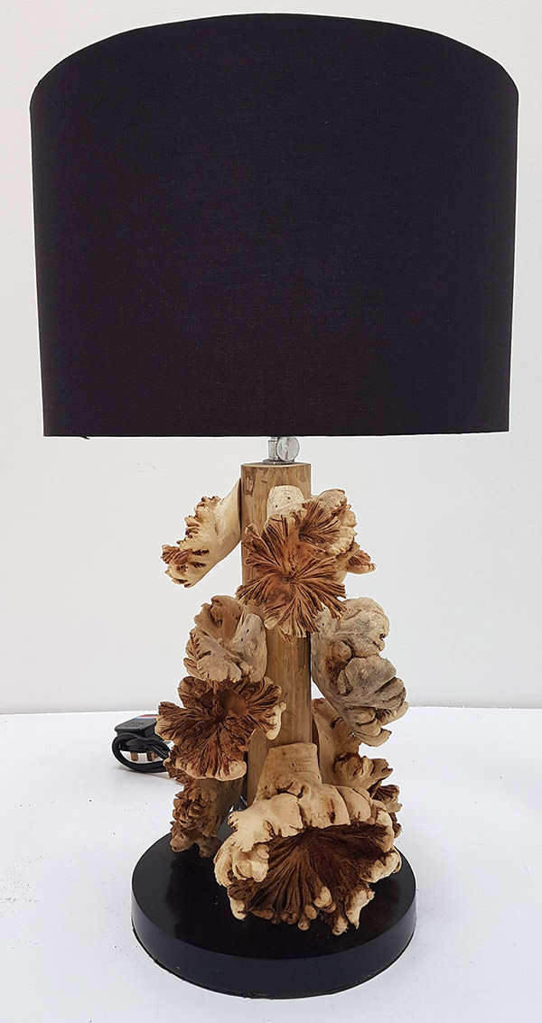Timber root lamp with shade