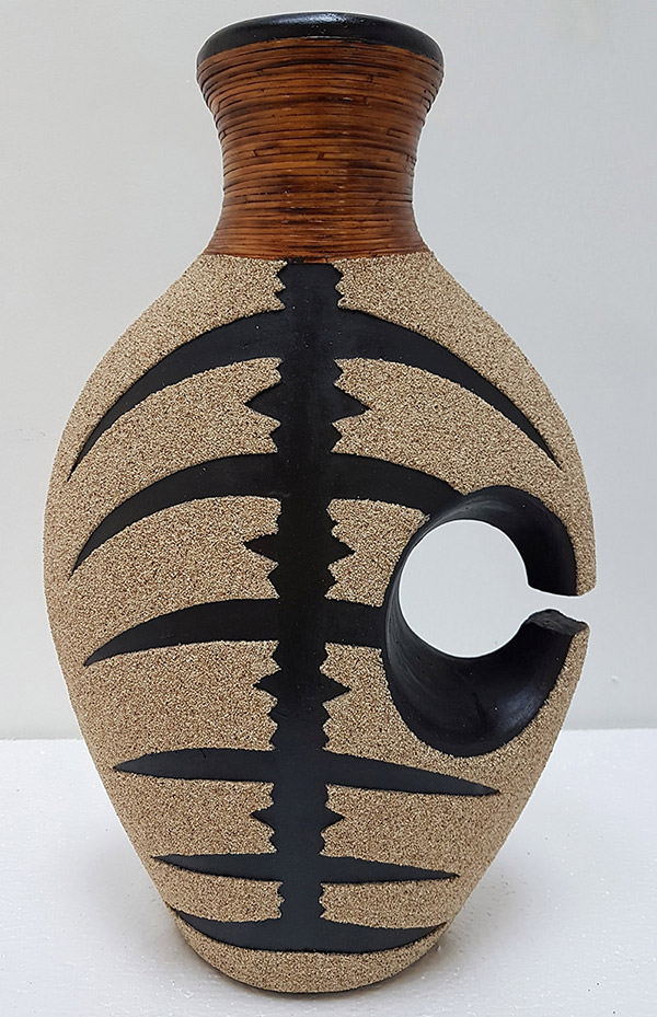 Indonesian flower pot with handmade primitive pattern
