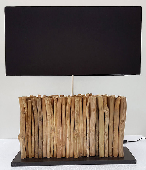 reclaimed wooden night lamp with black shade