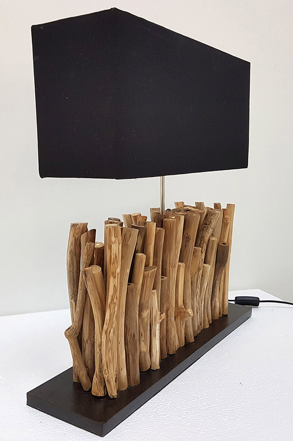 wooden night lamp with black shade