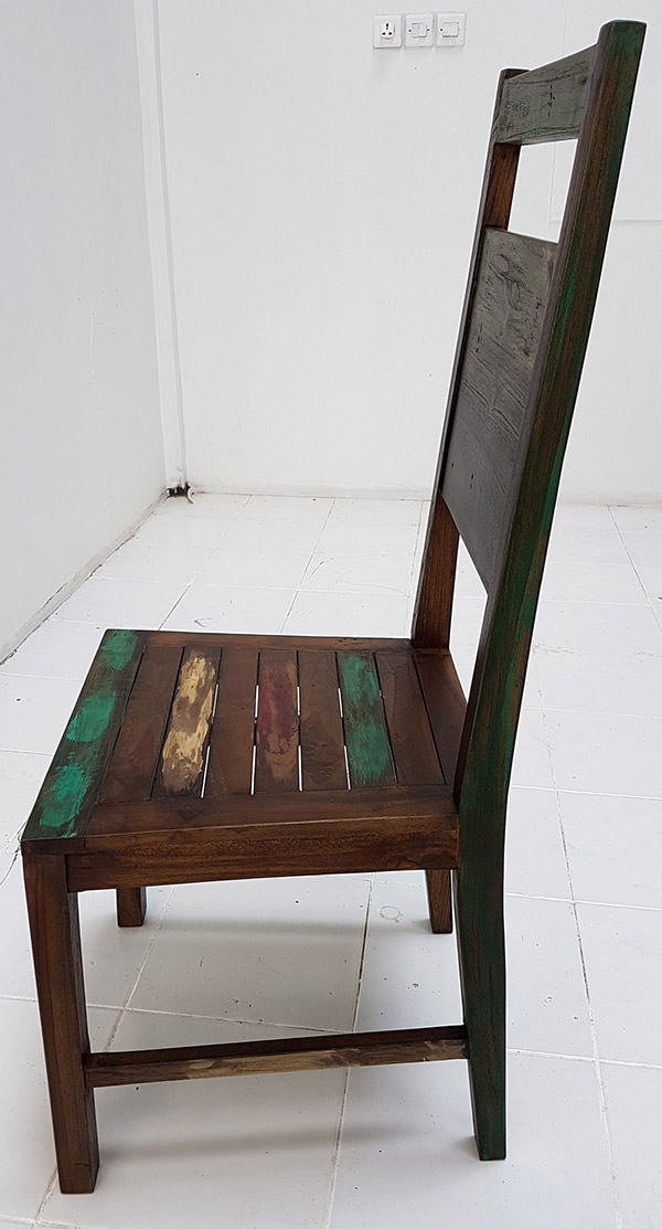teak chair with a colored boat wood finish