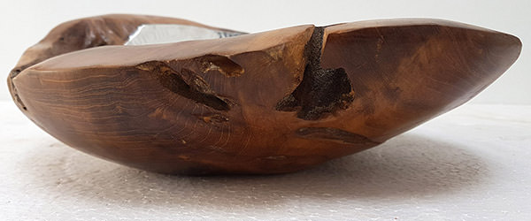 teak bowl with aluminium insert and a natural shape hammered by hand