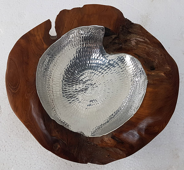 teak bowl with aluminium insert