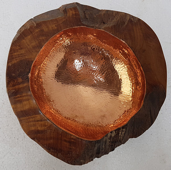 teak bowl with copper insert