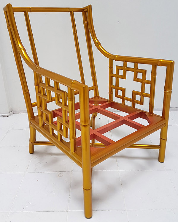 golden and red chair frame