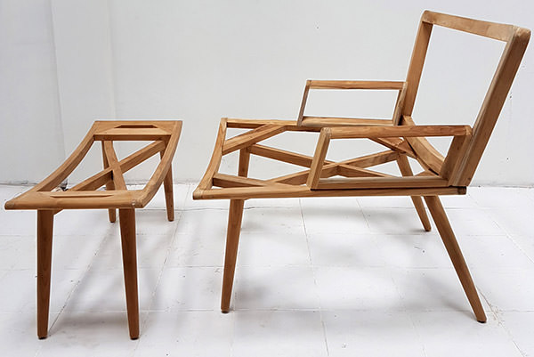 wooden scandinavian chair with footrest