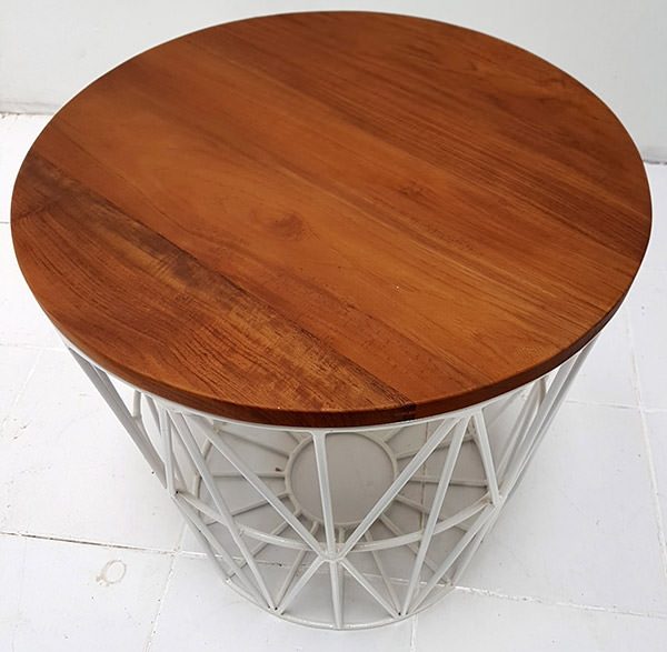 white iron metal and natural teak coffee table