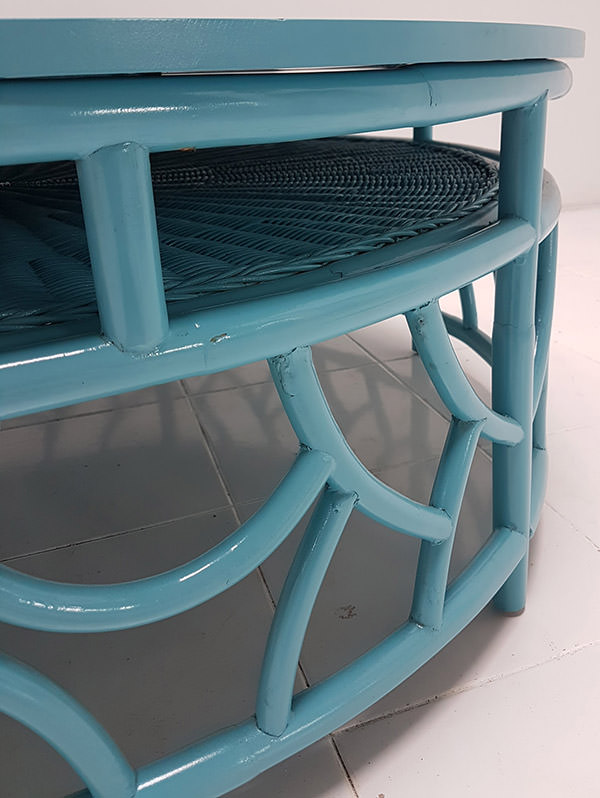detail of the blue cane round coffee table
