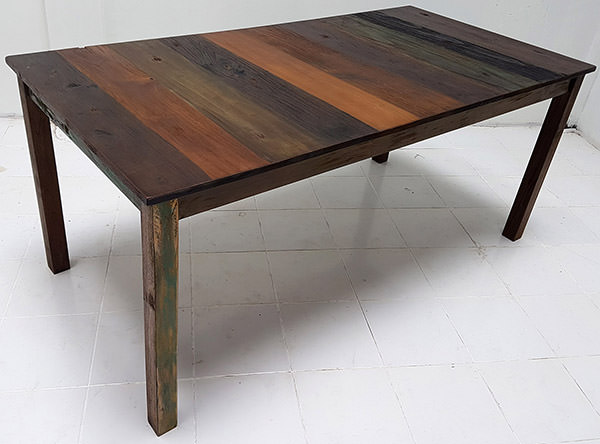 teak table with boat wood finish
