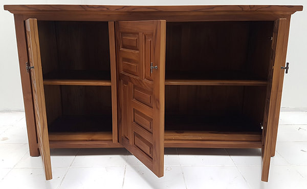 teak buffet with natural finishing and three doors
