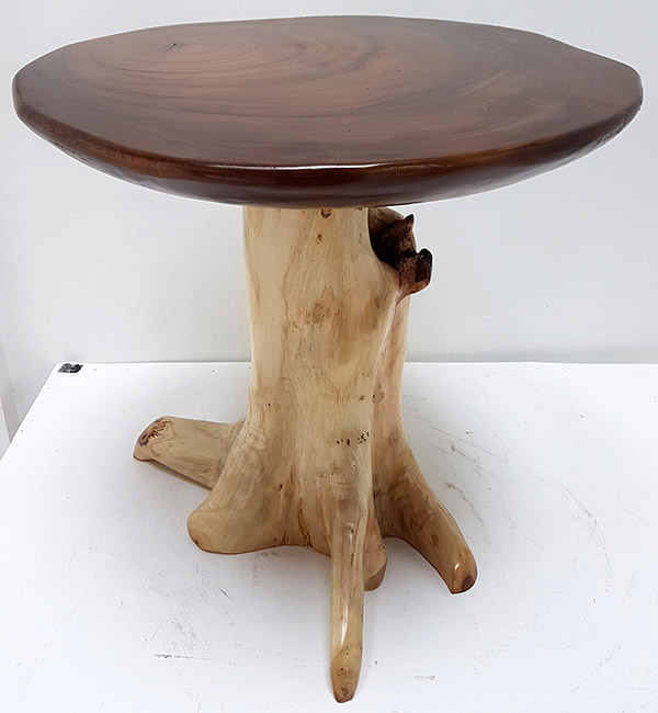 top view of a natural teak root side table