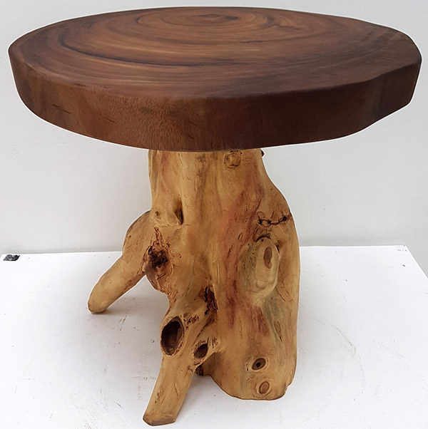natural teak root side table with round top