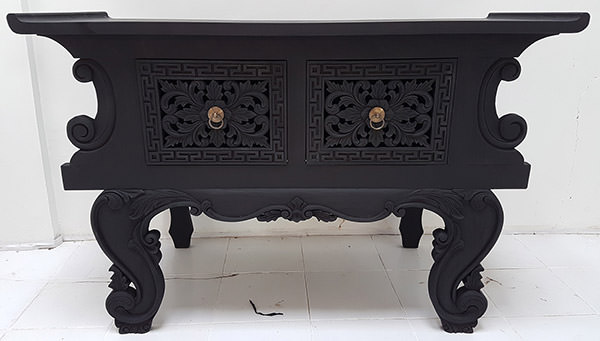 black Chinese teak sideboard with handmade carvings