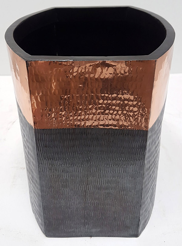 hand hammered black and copper flower pot