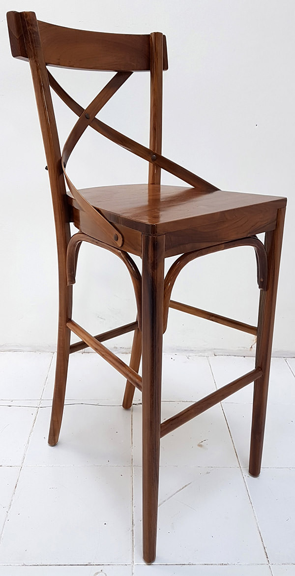 teak bar chair with brown finish coating