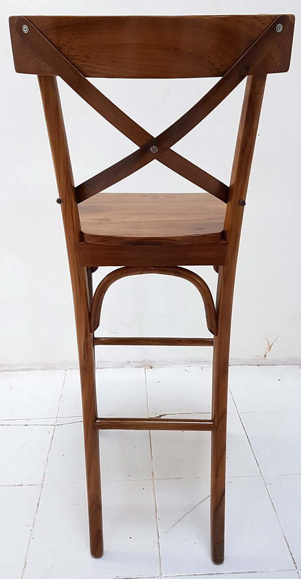 teak bar chair with X-shaped backseat