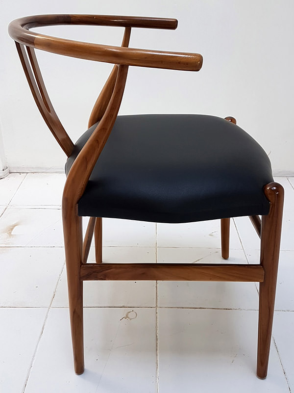 scandinavian dining chair with black leather seat