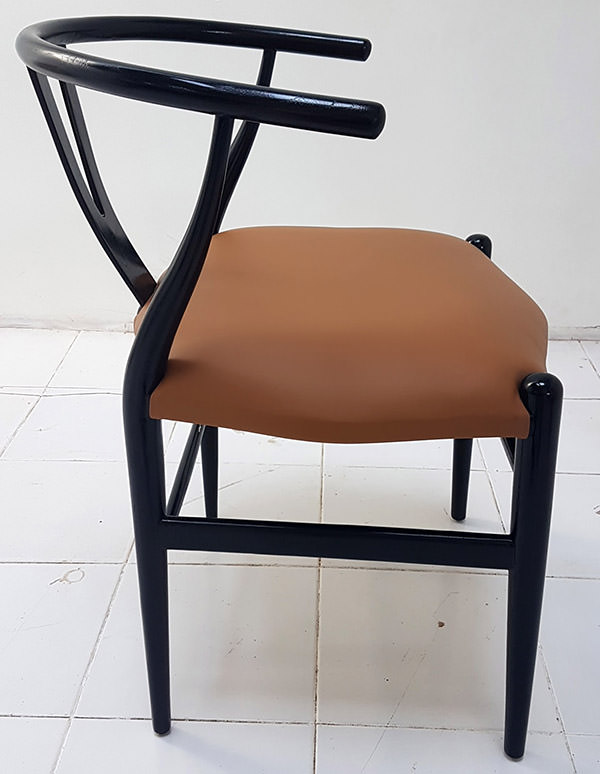 scandinavian dining chair with black leather seat and light brown stain with brown chair and black stain