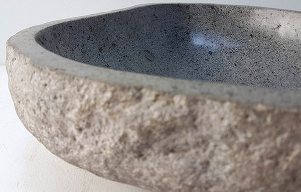 river stone wash basin with raw outside