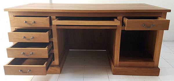 teak desk with natural coating