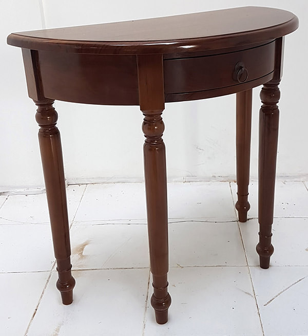 french half round teak console