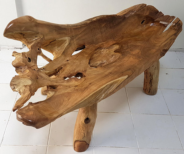tree root bench with organic shape and natural coating