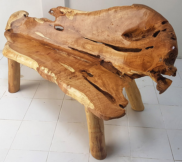 teak wood root bench with raw shape