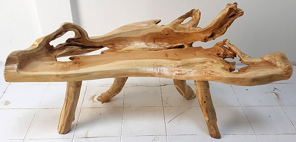 teak wood root bench with natural shape