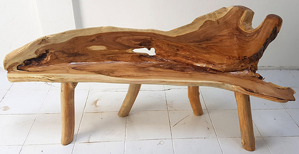 solid teak wood root bench