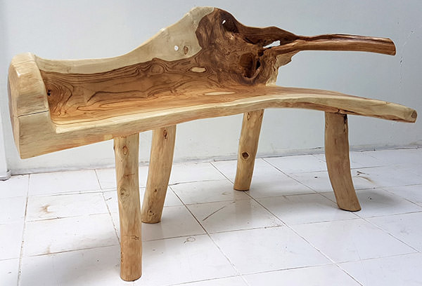 solid teak wooden root bench with natural raw shapes