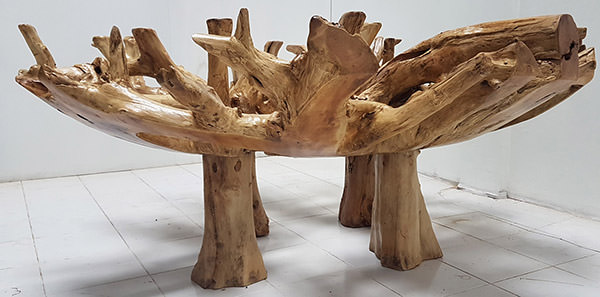 solid teak root coffee table with natural finish
