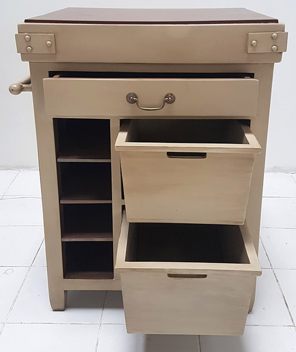 mahogany buffet with white distressed finishing