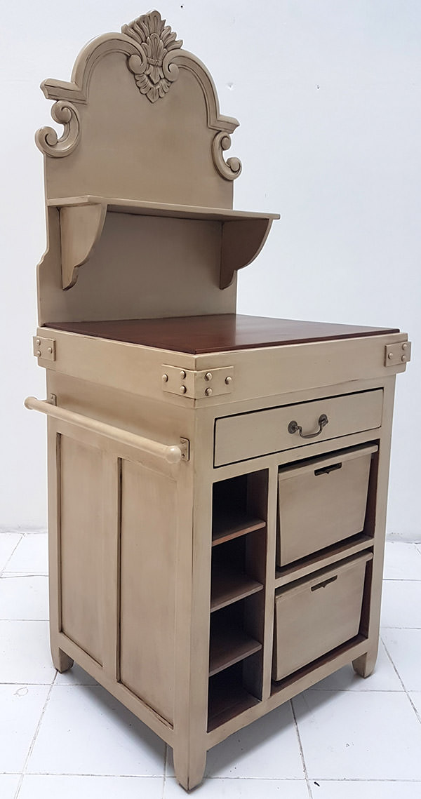 small kitchen furniture with one drawer, two baskets and 3 small racks