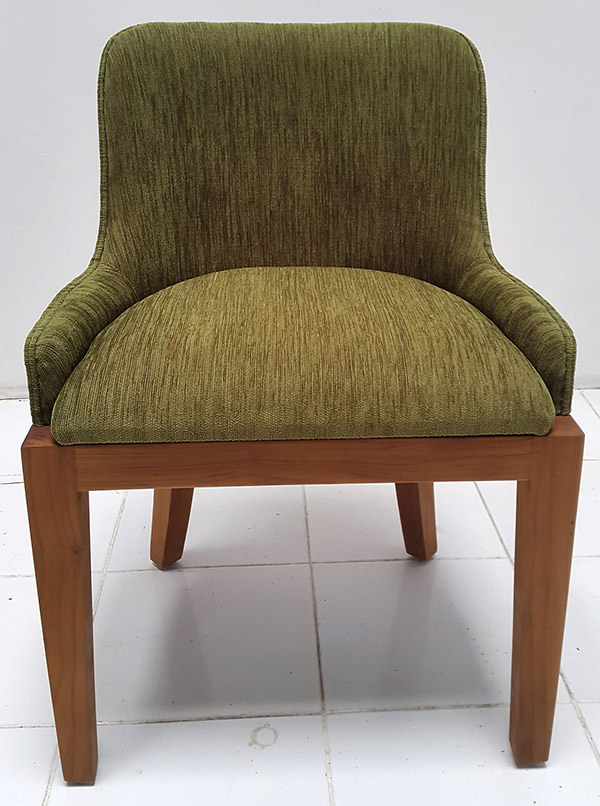 teak dining chair with green velvet upholstery