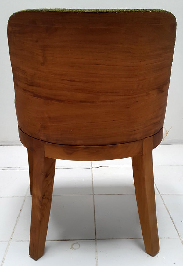 teak dining chair with green velvet upholstery and veneer